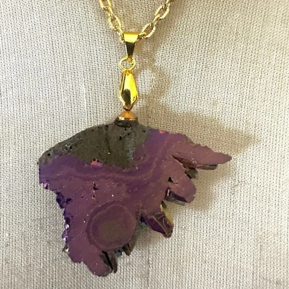 Rainbow Titanium Druzy Crystal Pendant Necklace